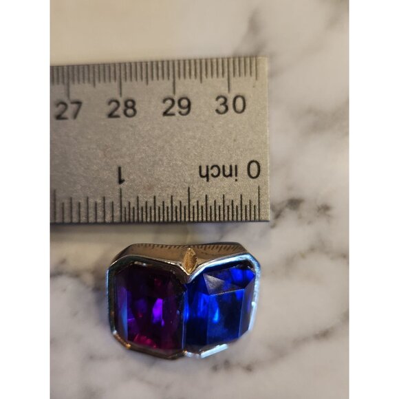 Vintage Clip-On Earrings With Rectangular Blue & Purple Stones - Picture 4 of 5